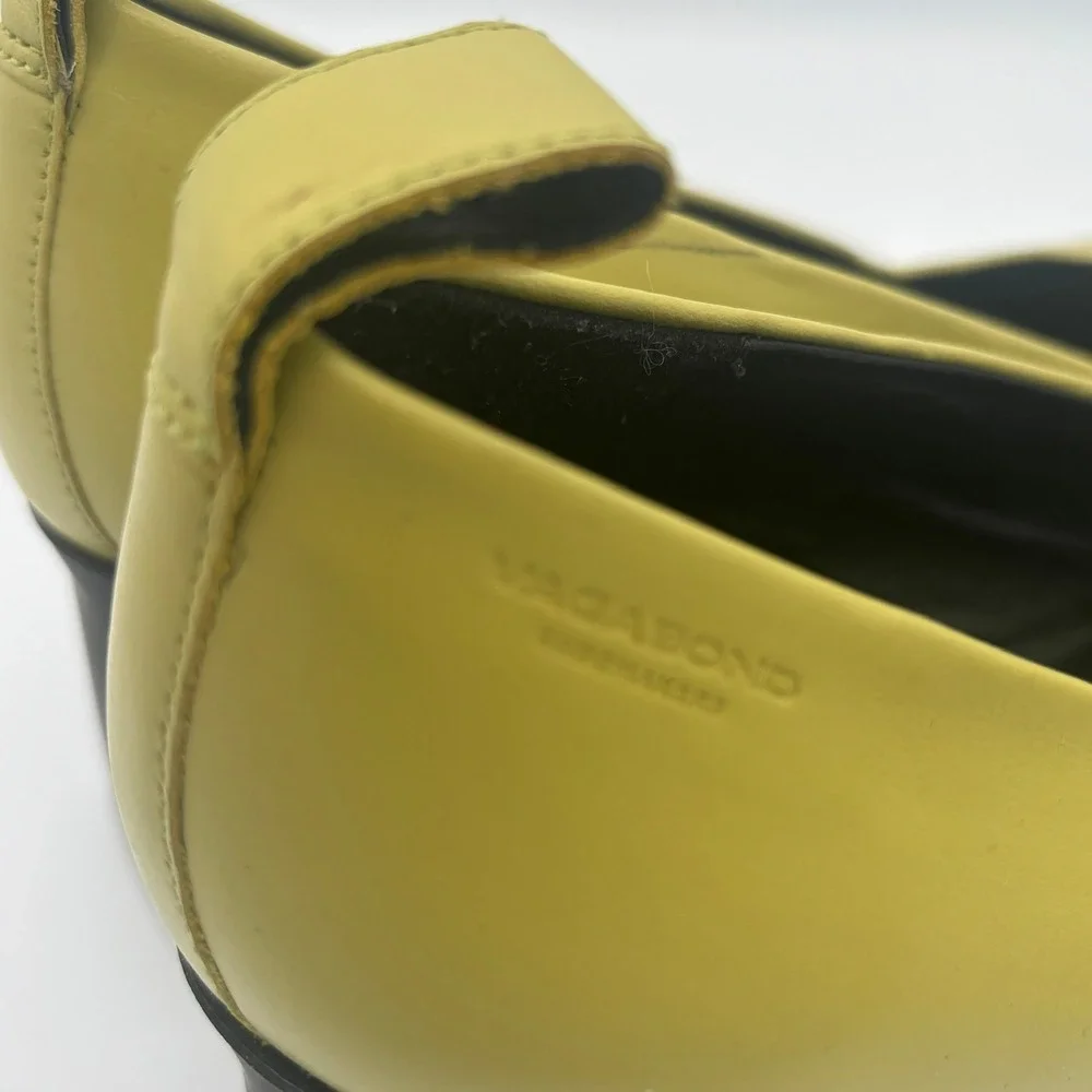Vagabond Hedda Pumps Sz 39 Yellow Green Chartreuse Square Toe Block Heel Retro - Picture 9 of 12